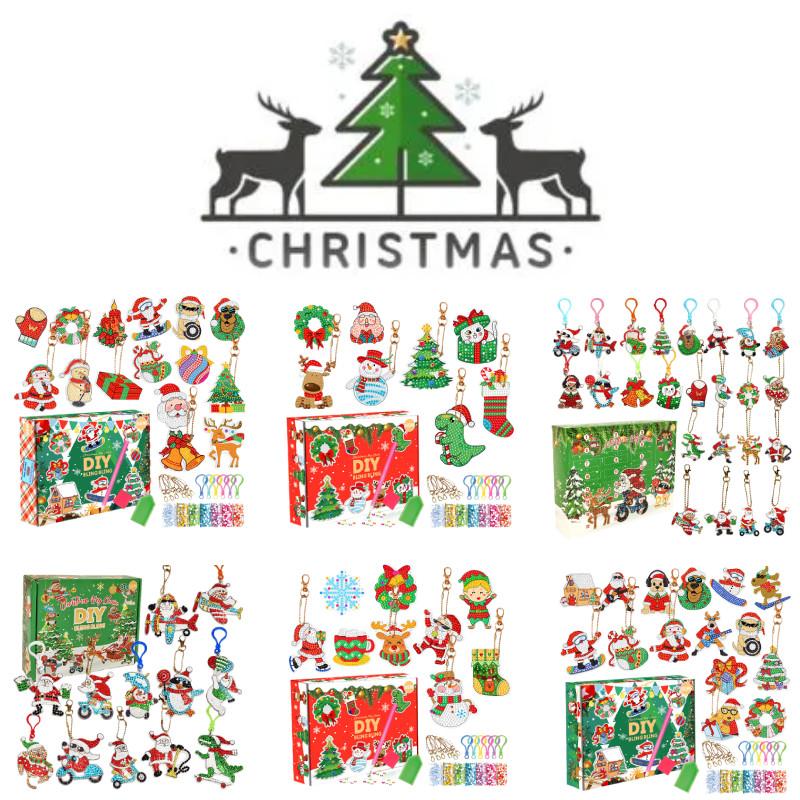 Festive Acrylic Christmas Diy Blind Box Keychain Set With Sparkling Diamond Art 15 Pieces