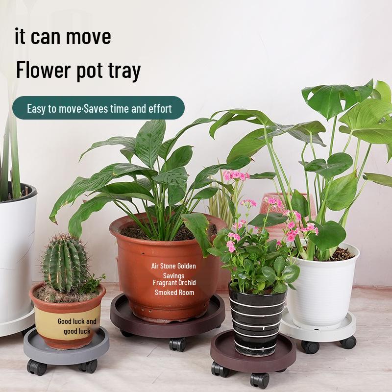 Flower Pot Tray with Universal Wheels, Thickened Resin Base, and Movable Casters