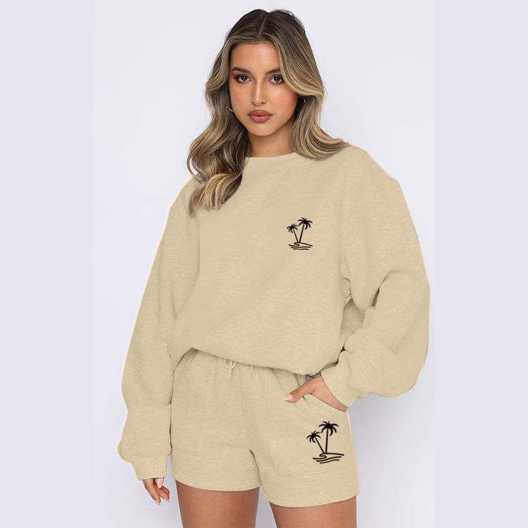 Foreign trade new round neck women's sweater suit casual sports suit hooded fashion fleece sweater trendy clothes