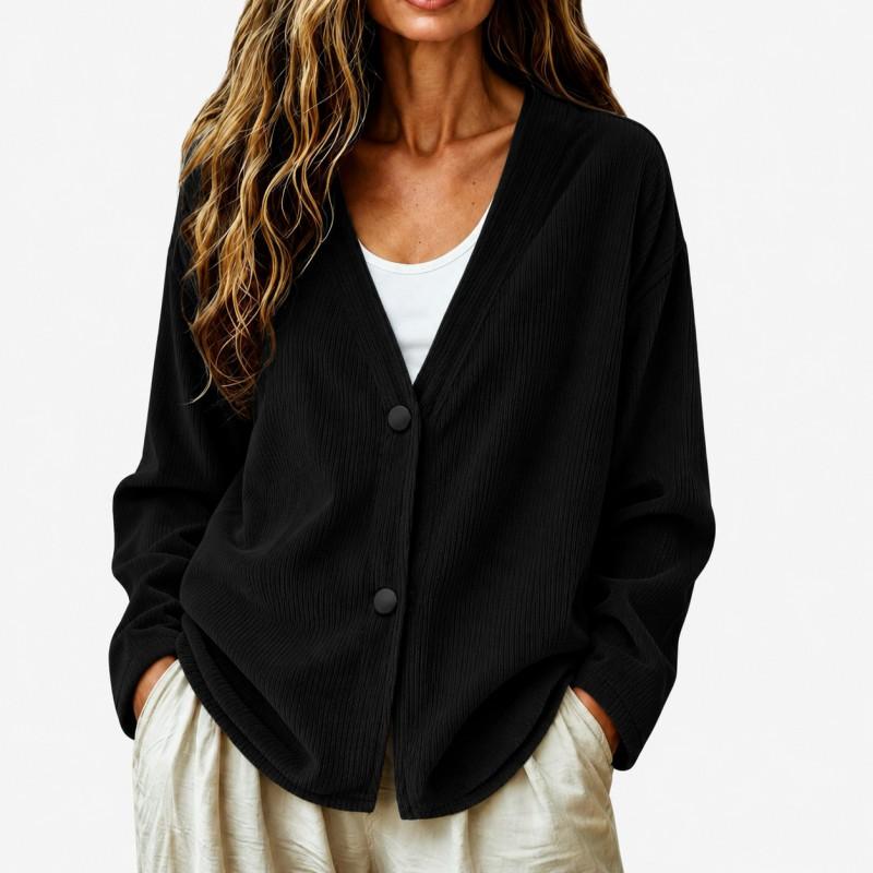 Womens Loose V-Neck Corduroy Knit Cardigan Long Sleeve Casual Outerwear 2026 Fall