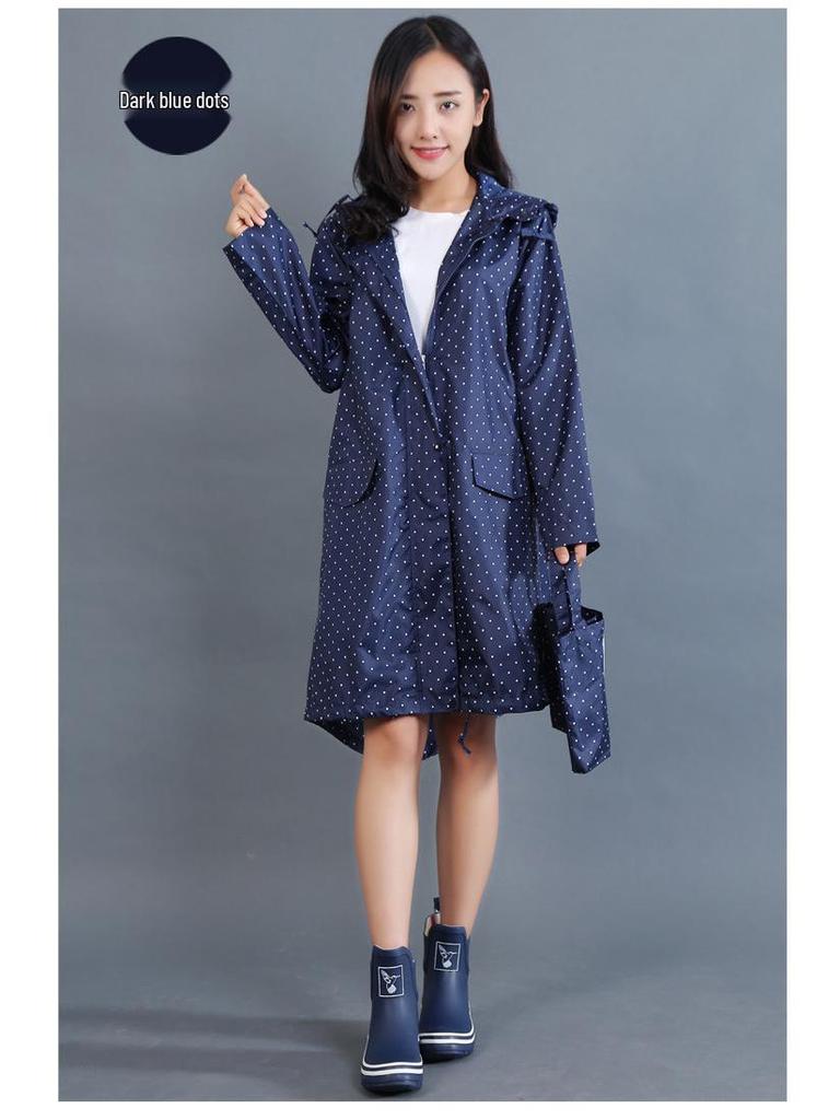 Women's Long-Length Cute Raincoat - Lightweight, Waterproof, Breathable Poncho for Hiking and Japanese Fashion Style.