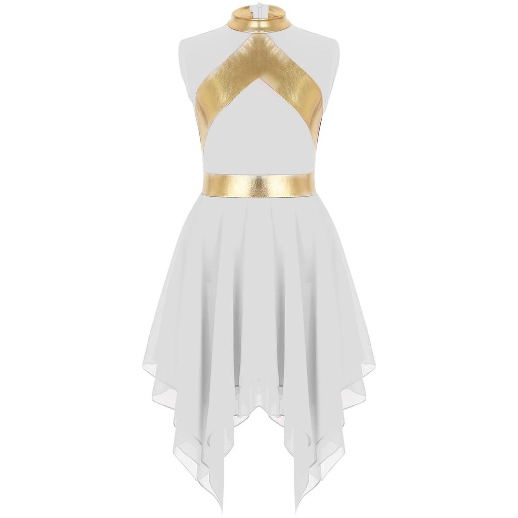 Дети Девочки Современное литургическое платье из металлизированной ткани без рукавов асимметричное танцевальное платье