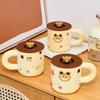 New Cartoon Ceramic Cup with Lid Bear Mug Household Set Water Cup High Value Large Capacity Cup