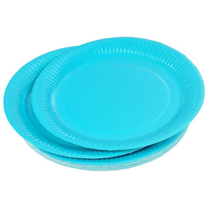 Set de 20 assiettes carton 23 cm Unies bleu