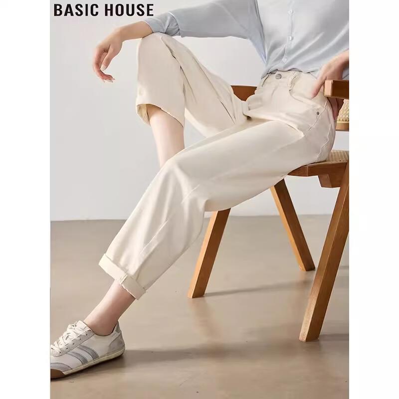 Базовые женские джинсы Basic House прямого кроя с высокой талией, укороченные