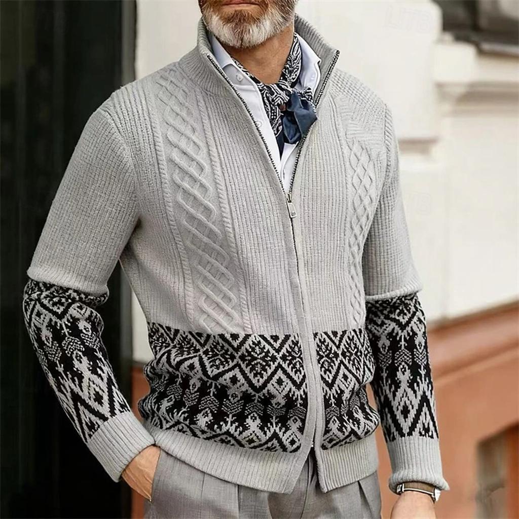 Men's Sweater Cardigan Zip Sweater Ribbed Cable Knit Regular Tops Knitted Plain Stand Collar Vacation Fashion Casual Daily Wear Clothing