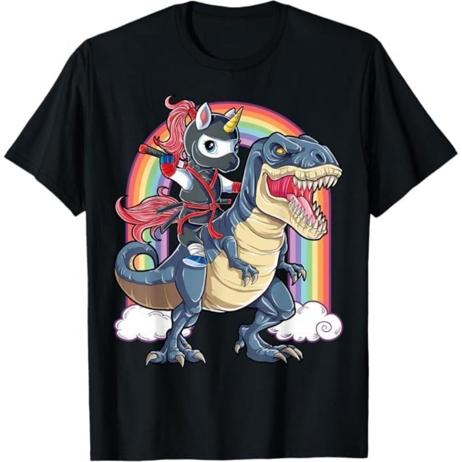 Ninja Unicorn Riding Dinosaur T Rex Funny Men Women Rainbow T-Shirt BAOANH Mens Womens Tank Top Sweatshirt Hoodie Longsleeve 198