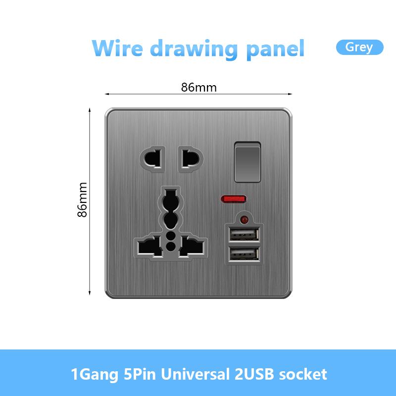 Универсальная 5-контактная розетка, стандартная британская настенная розетка USB на 13 А, 3-контактная электрическая розетка 220 В со светодиодным индикатором