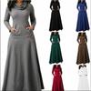 New Autumn and Winter Solid Color Patchwork Pocket Scarf Long Dress