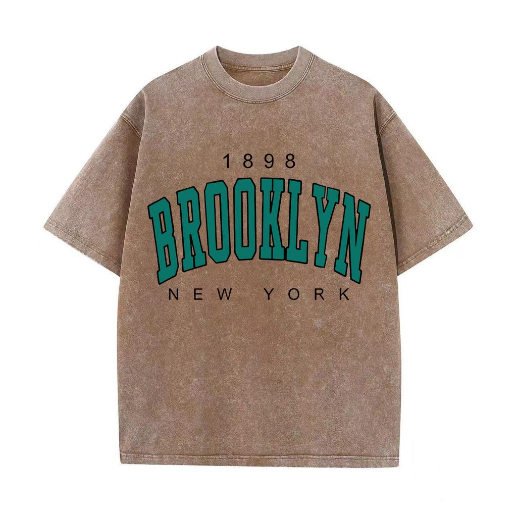 Ретро-стираная винтажная футболка 1898 New York Printed Women T Shirt Fashion Fleece T Shirt Creativity Pullover Clothing