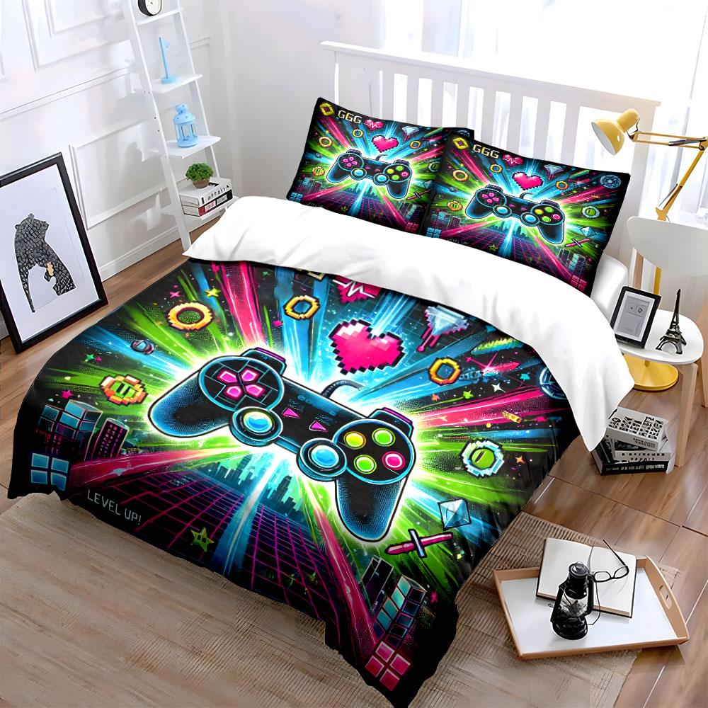 Retro Gaming Controller Design Bedding Duvet Cover Set  (1*Duvet Cover 2*Pillowcases, without duvet insert)