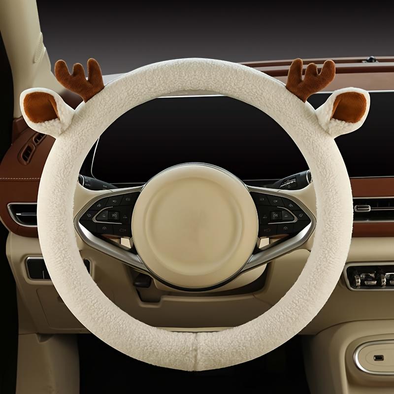 Plush Reindeer Antler Design Steering Wheel Cover Winter Universal Soft Fluffy Handbrake Shift Cover Auto Interior Accessories.