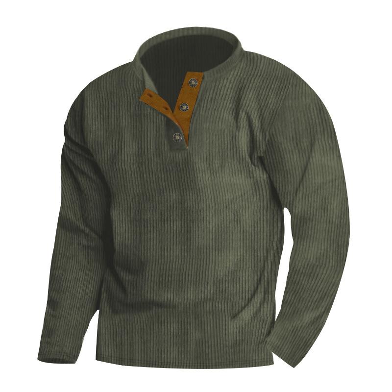 New Men's Outdoor Corduroy Casual Crew Neck Solid Colour Long Sleeve Sweatshirt