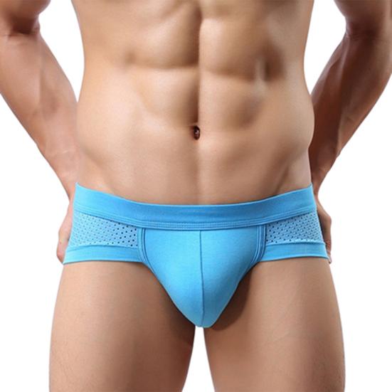 Men's Sexy Mesh Modal Triangle Underwear Breathable Solid Briefs Underpants