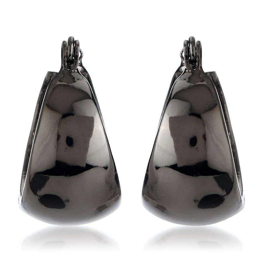 Women's Black Enamel and Silver Stud Earrings