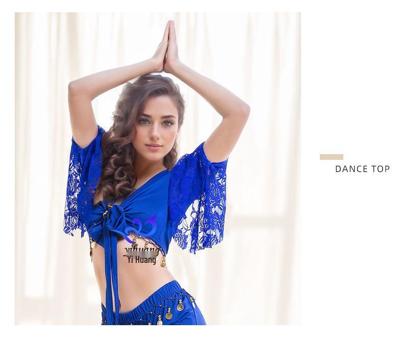 Belly Dance Lace Top with Flared Sleeves and Tassels for Performances