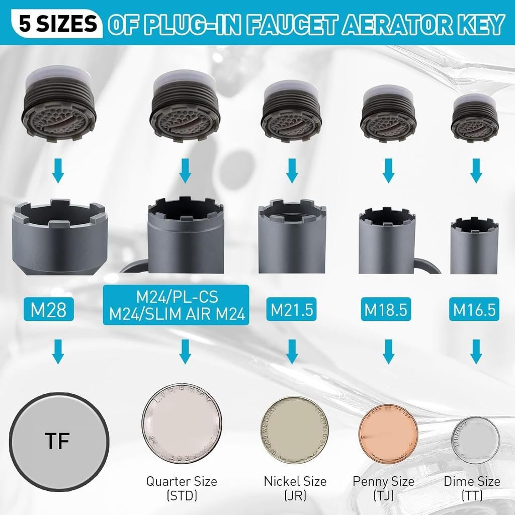 10 In 1 Faucet Aerator Key for Sink Faucet Aerator Removal Tool, Screen Removal Tool (Cut Edge & Round),M24/M28,Ideal Repairs Replacement for Bathroom