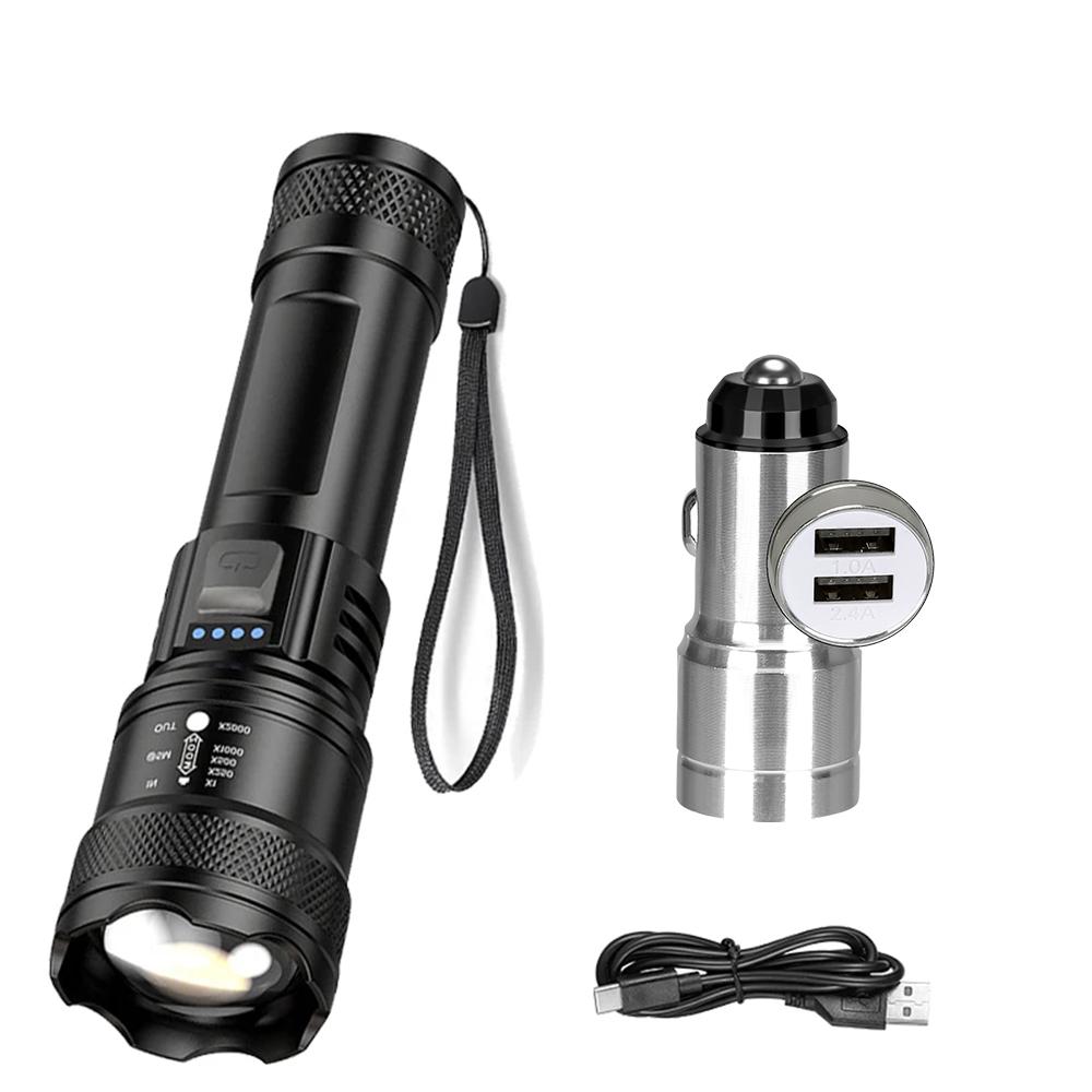 Super Bright LED Flashlight Type-C Rechargeable Long Range Tactical Torch Outdoor Waterproof Emergency Camping Fishing Lantern