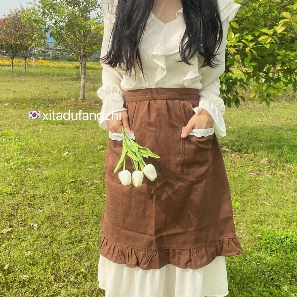 Корейский короткий фартук с карманами Фартуки для уборки дома Униформа для кафе Выпечка Кулинарные принадлежности Флорист Садоводство Фартук