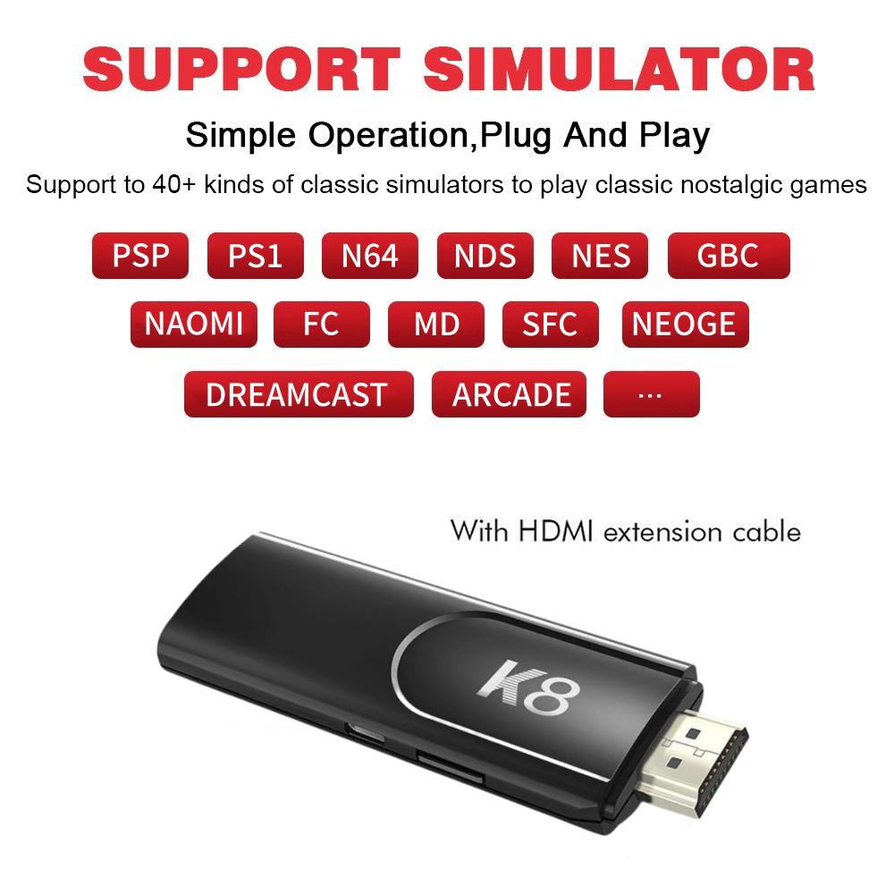 Беспроводная ретро-игровая консоль K8 с 40 000 встроенных классических игр, выходом 4K HDMI для телевизора, двумя беспроводными контроллерами 2.4G, ностальгическим игровым джойстиком 64G