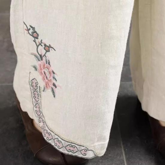 Длинные брюки в китайском стиле с эластичной резинкой на талии, широкие повседневные брюки с карманами, свободные брюки в стиле ретро