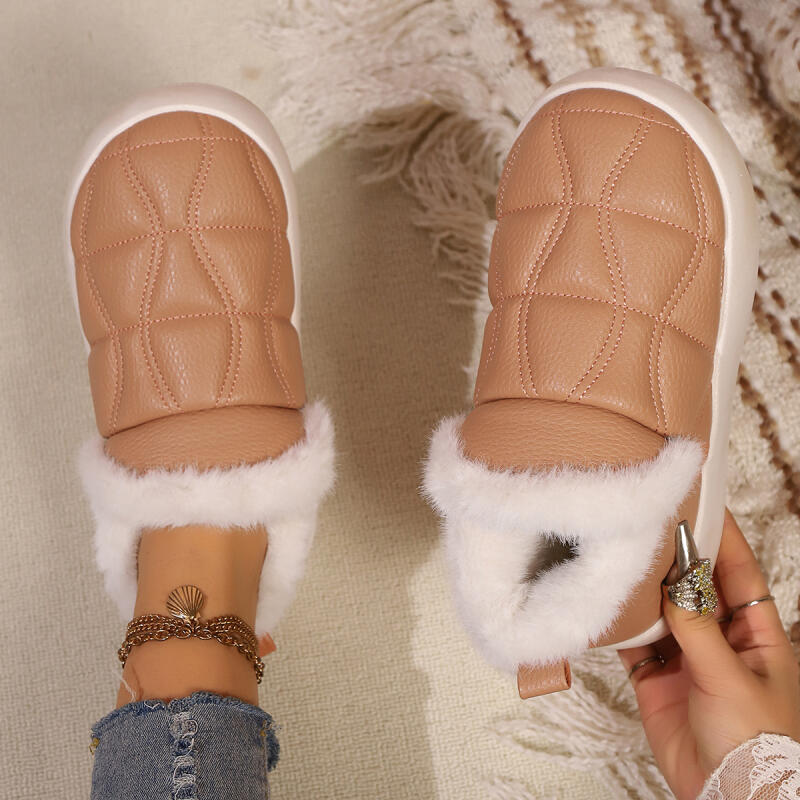 Модные повседневные зимние меховые сапоги с декоративной строчкой для женщин 2025, удобные, с круглым носком, на толстой подошве, теплые полусапожки из короткого плюша