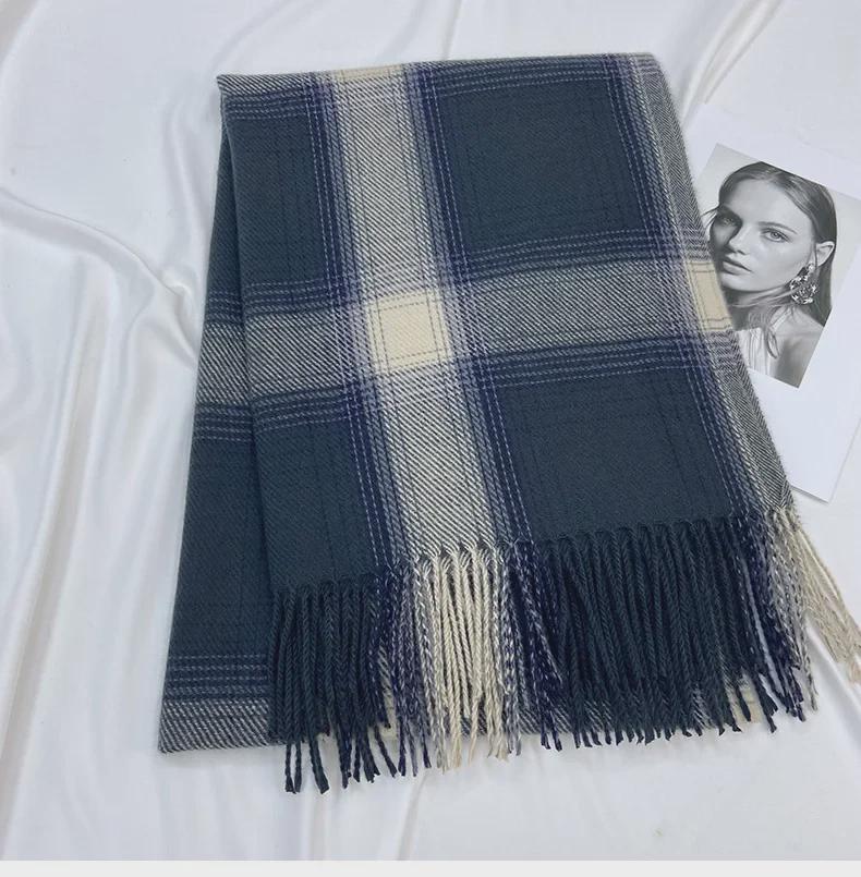 Women's Autumn/Winter 2022 Plaid Scarf - Korean Style Thickened Imitation Cashmere Shawl for Students