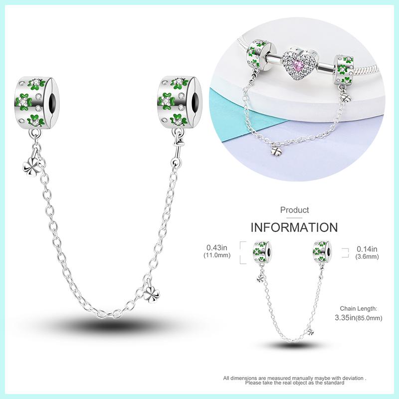 925 Silver Cat Paw Clover Charm Beads for Bracelet DIY Exquisite Gifts Secure Chain