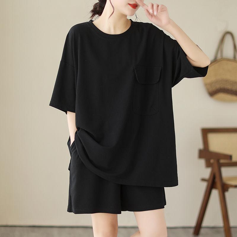 200 Цзинь Большой Размер Женский Новый Летний Полный ММ Свободный и Модный Шорты Шорты Костюм Мешковатый Комплект из Двух Предметов