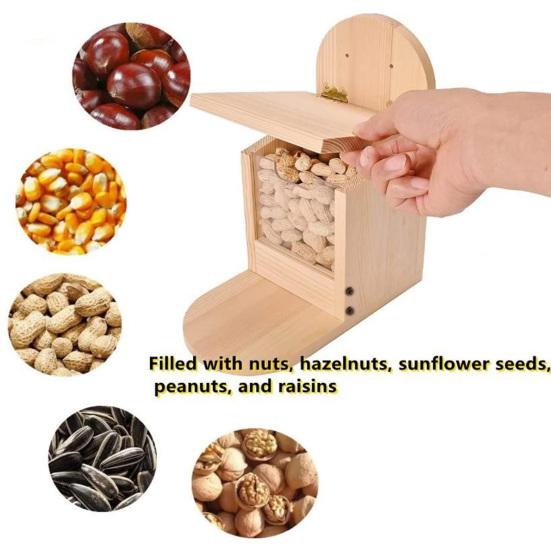 Съемная крышка Установка белки Большой деревянный контейнер для еды Легкая кормушка для птиц