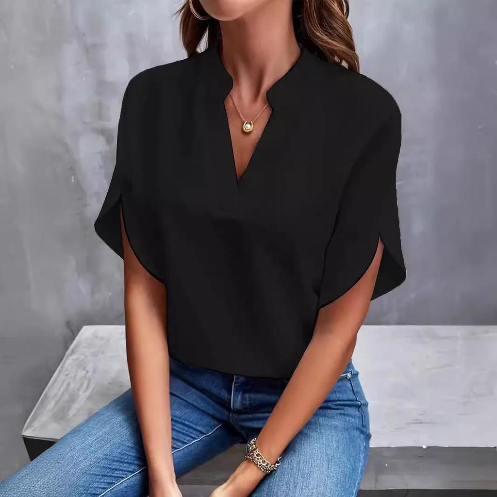 2024 Women's Casual Summer V-neck Loose Solid Color Blouse