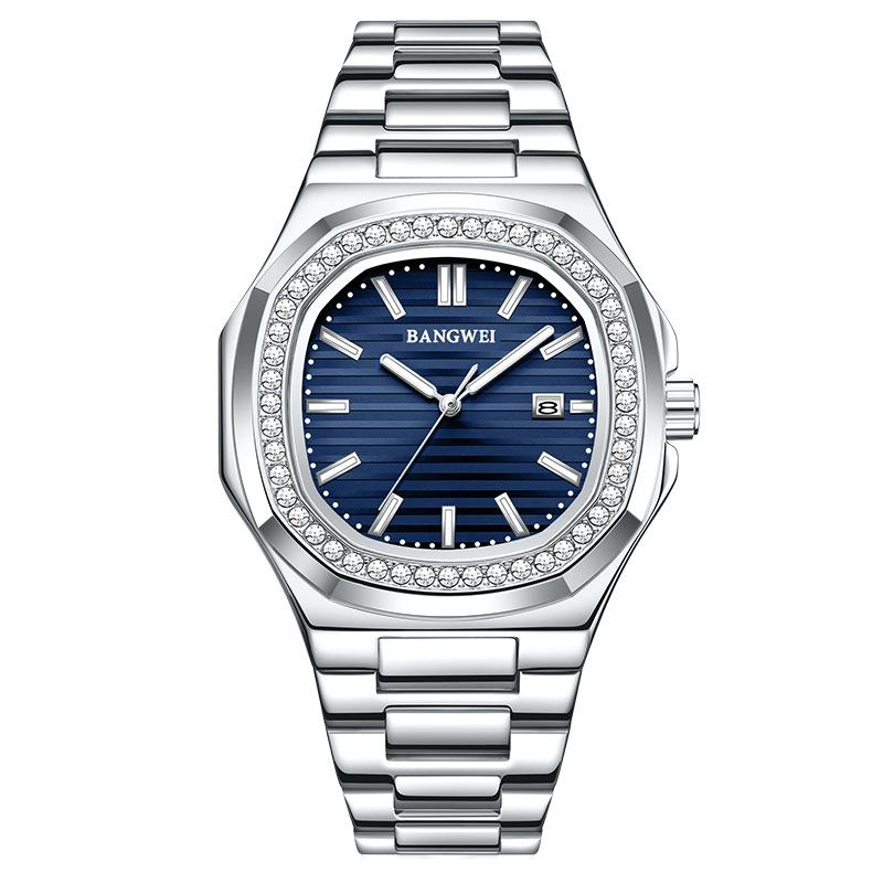 Мужские часы Бизнес Водонепроницаемые Светящиеся Дата Мужские Наручные часы Нержавеющая сталь Квадратный циферблат Кварцевые Мужские часы