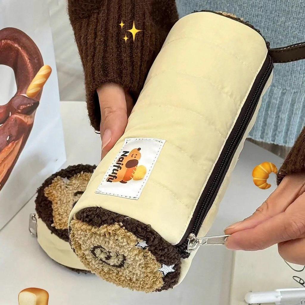 Pink Towel Roll Pencil Case Kawaii Soft Pen Storage Bag Cosmetic Pouch Cartoon Large Capacity Student Stationery School Supplies