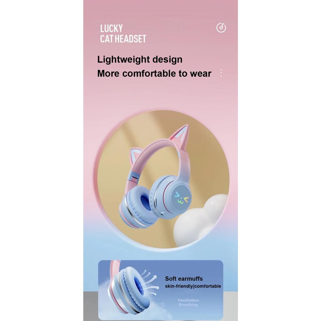 Светодиодная вспышка Bluetooth-наушники, милые кошачьи ушки, беспроводные наушники с микрофоном, для детей и девочек, стерео, крутые RGB-гарнитуры Bluetooth 5.1
