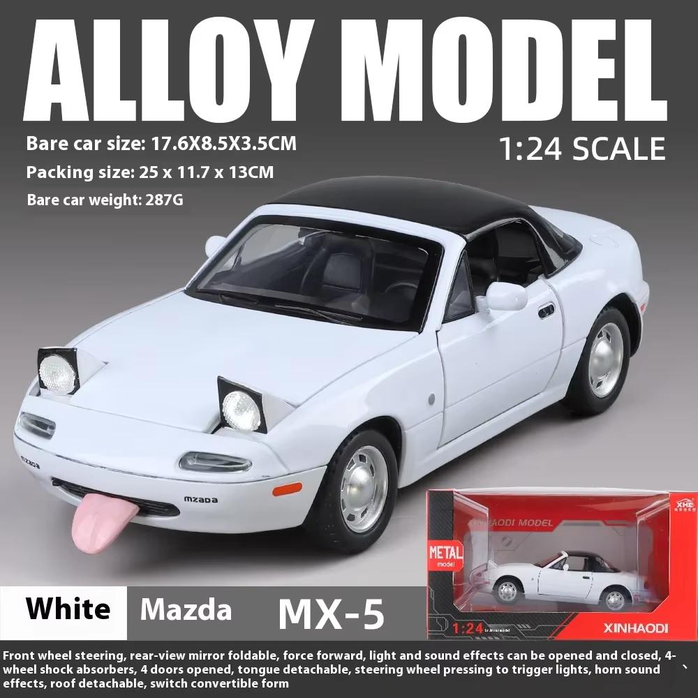 2024 Новинка 1:24 Mazda MX-5 литая модель автомобиля из литого металла миниатюрная машина со звуком и светом детская игрушечная машинка подарок