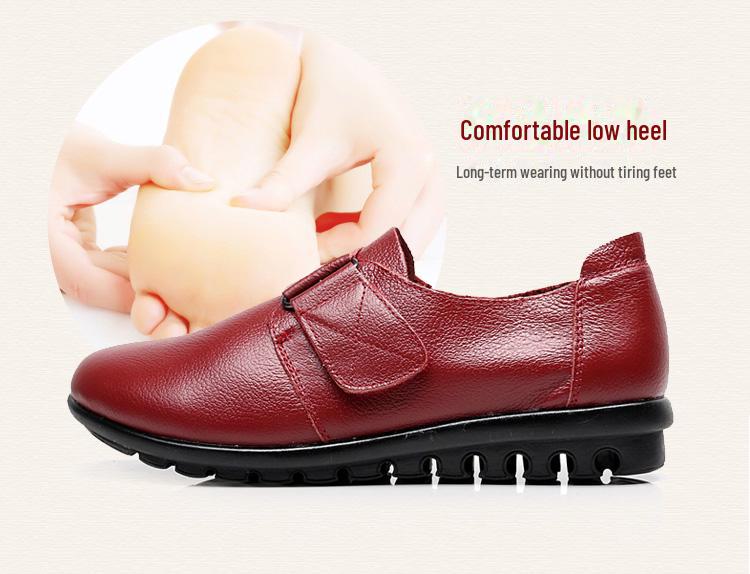 Женские нескользящие туфли на плоской подошве из натуральной кожи: Большие размеры, модели весна/осень/весна, для людей среднего возраста/пожилых людей, доступны теплые зимние варианты.