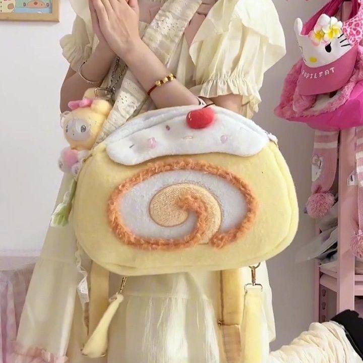Рюкзаки Женские Y2K Рюкзак-рулет Женские Kawaii Сумки через плечо для женщины Мягкий Плюш Большая Вместимость Милые Рюкзаки Эстетичные