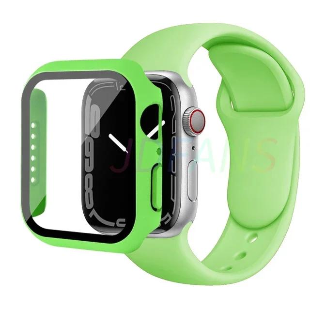 Стекло+корпус+ремешок для Apple Watch Band 42 мм 44 мм 41 мм 40 мм 38 мм 45 мм 49 мм Защитные пленки для Apple IWatch Series 8 7 6 SE 5 4