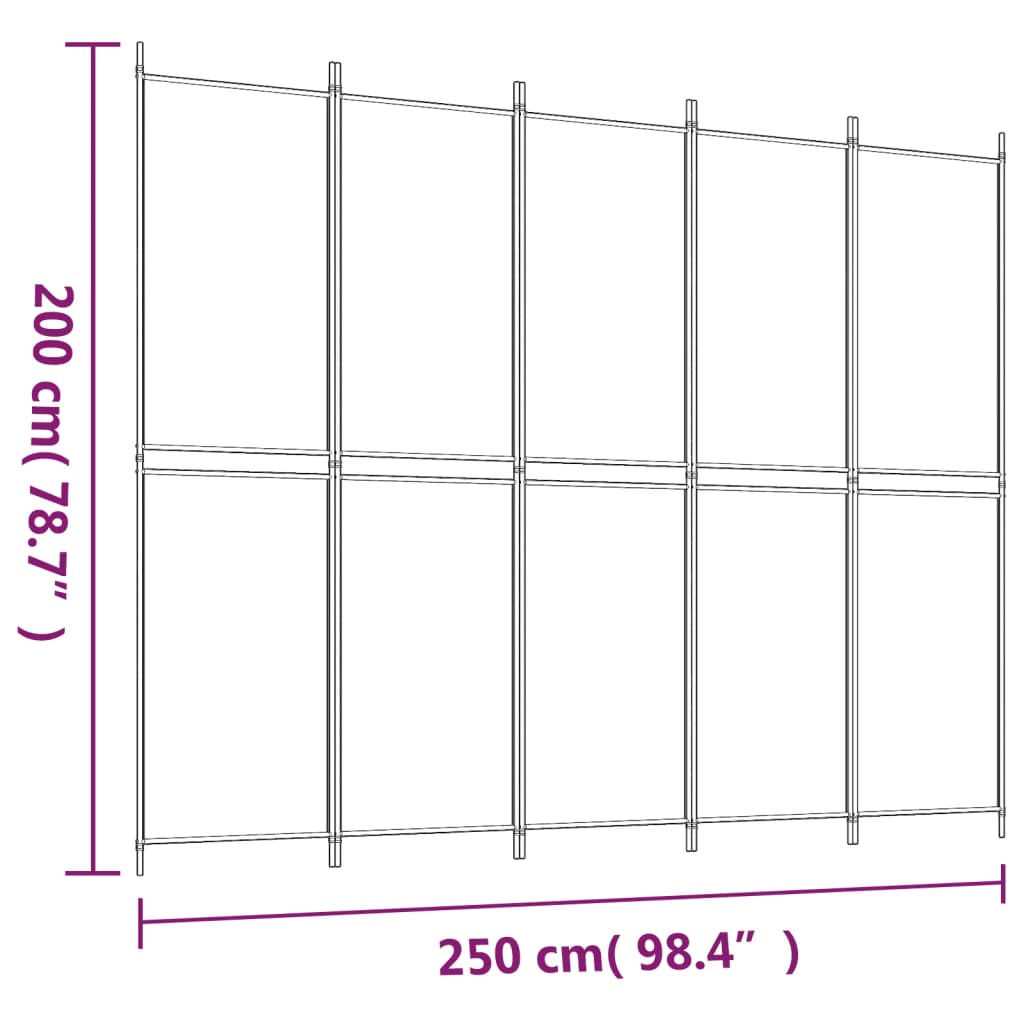 5 Piece Folding Screen Anthracite 250 x 200 cm Fabric