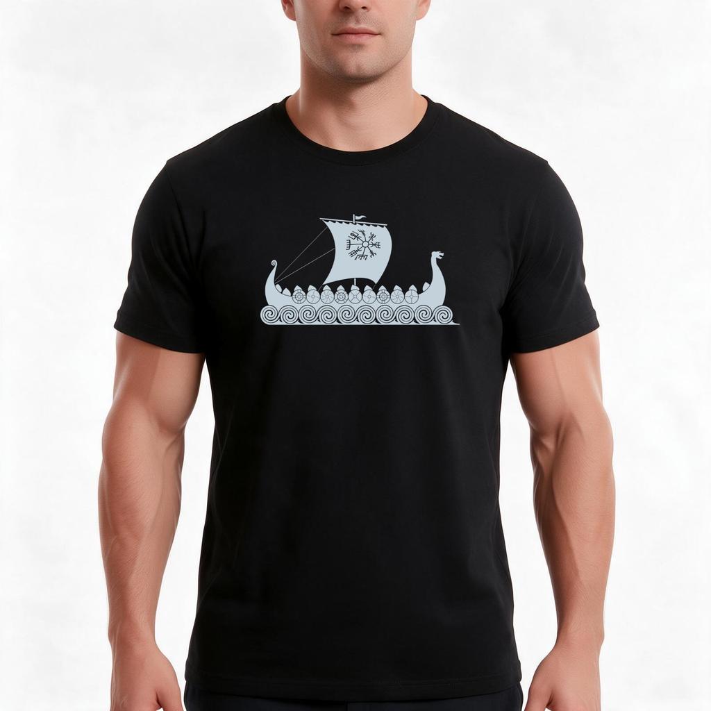 The Viking Longboat Tshirt Summer Casual Cotton Tee Oversized Streetwear Tops Vintage Graphic Print Loose Fit Short Sleeve