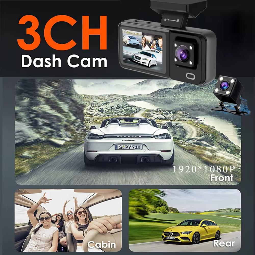 3 Channel 1080P Car Dvr Cabin Mini Dash Cam Interior Vehicle Three Way Camera DVRs Recorder Video Registrator Dashcam Camcorder