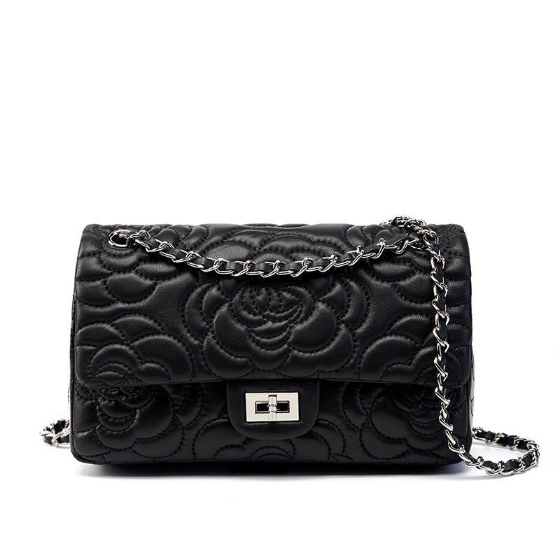 Elegant Xiangfeng Camellia Diamond Women's Bag: Textured, Fashionable High Goat Leather Chain Crossbody Shoulder Bag