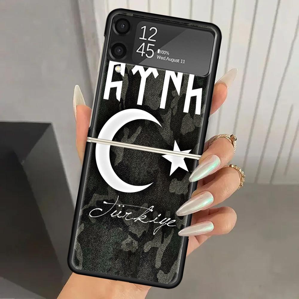 Турция Турецкий Флаг Жесткий ПК Чехол для Телефона Для Samsung Galaxy Z Flip 7 6 5 4 3 Черный ZFlip7 ZFlip6 Flip5 Flip4 Flip3 5G Печатный Чехол
