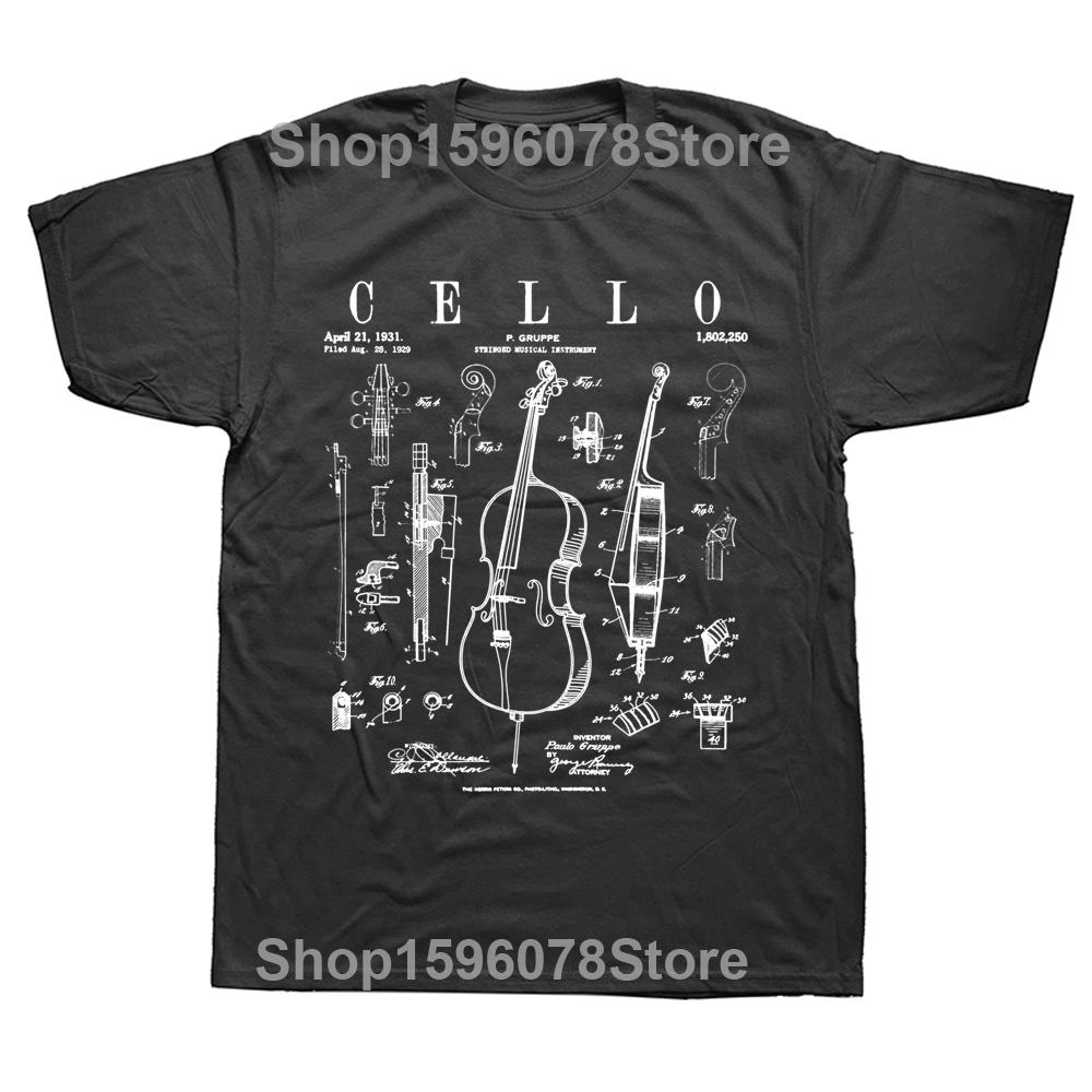 Funny Cello Vintage Patent Cellist Drawing T Shirts Graphic Cotton Streetwear Short Sleeve Birthday Gifts Summer Style T-shirt