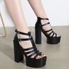 Fashion 14cm Women's Solid Color Chunky Heel Sandals Stylish Buckle Strap Platform Sandals Breathable Back Zipper Roman Shoes
