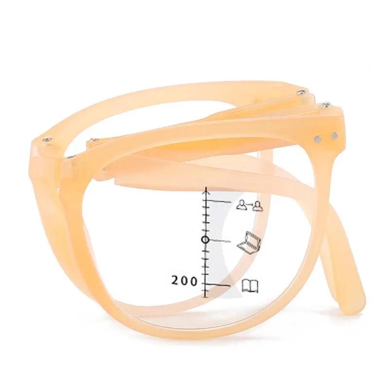 Унисекс портативные складные прогрессивные мультифокальные очки для чтения роскошные круглые очки для дальнего зрения очки с блокировкой синего света