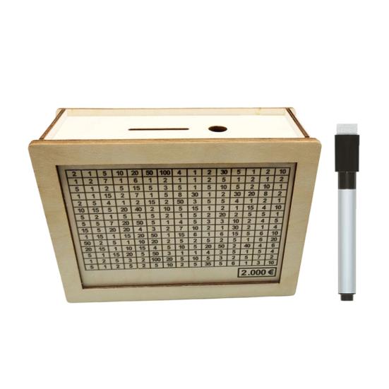 Деревянная копилка для денег, копилка для челленджа по накоплению денег с целью и цифрами, копилка со стираемым маркером для детей и взрослых