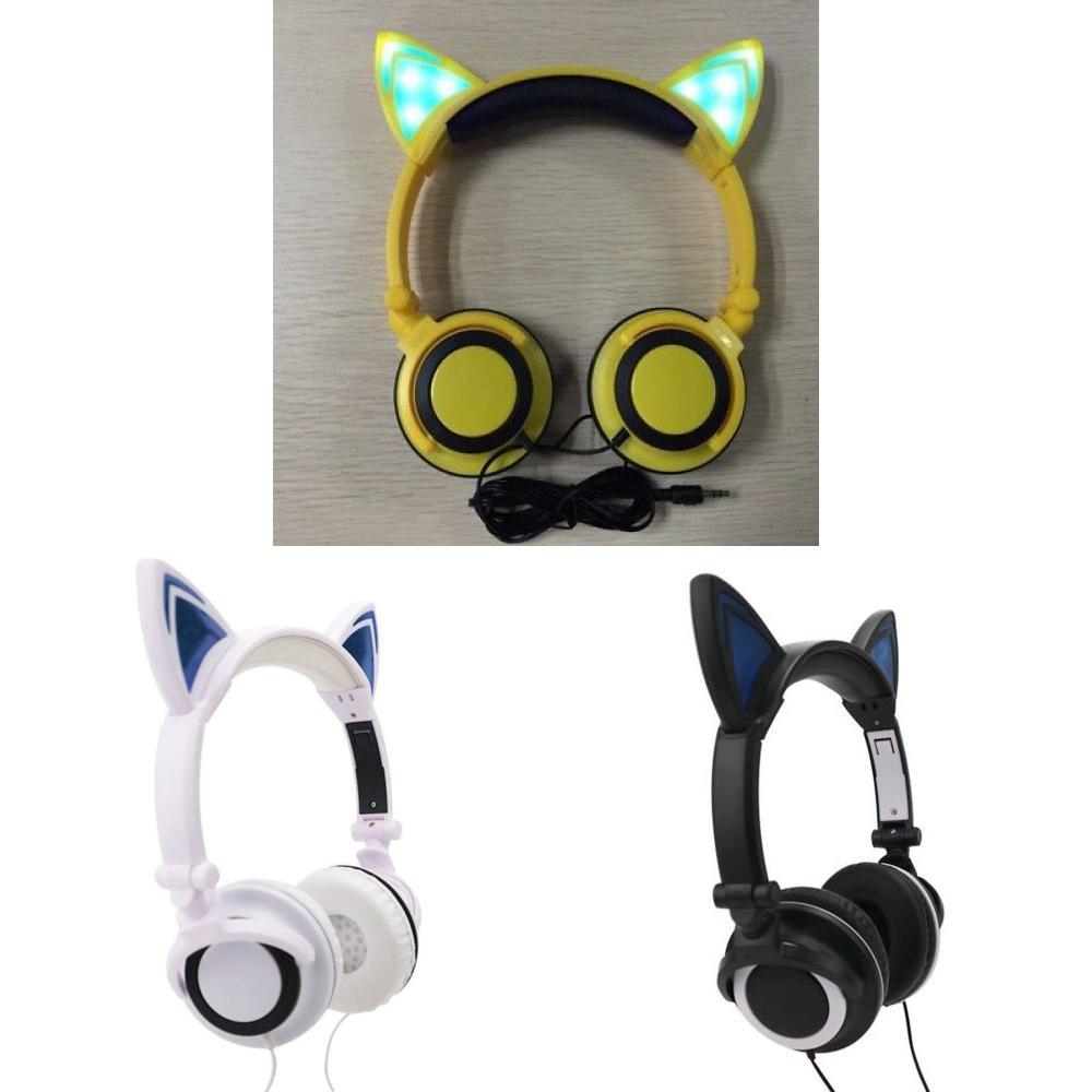 Игровые светодиодные наушники с микрофоном Серия "Кошачьи ушки" для подростков и киберспортсменов