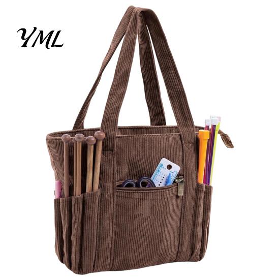 Corduroy Craft Bag Yarn Organizer Tote, Holder Shoulder Bag, Knitting Supplies Case for Crochet Hooks & Accessories, Lover Gift Organizers Tools