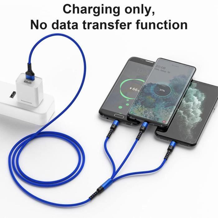 3-in-1 Multifunction USB Cable for Samsung Galaxy A54 A14 4G-5G A34 M13, M23 5G, USB-C Micro-USB Cable Blue